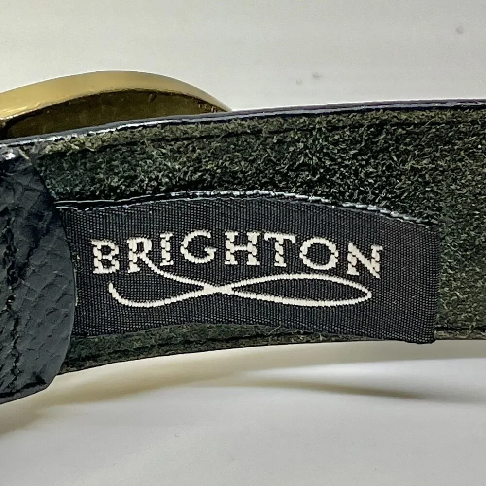 Vintage Black Faux Snakeskin Leather Brighton Womens Belt Size XS Small Brass